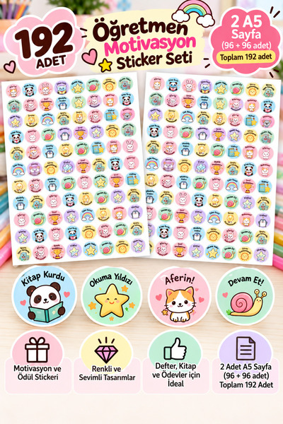 Buki'nin Atölyesi 192 Adet Öğretmen Motivasyon Sticker Seti – 2 Adet A5 Ödül ...