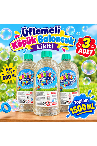 alpmodel Üflemeli Köpük Baloncuk Suyu 1500 ml Baloncuk Likiti - Baloncuk Solüsyonu 3 Adet 500 ML X 1500 ML