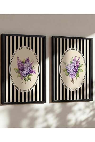NT Handmade مجموعة من لوحتين لديكور الحائط بتصميم زهرة الليلك مع إطار خشبي طب...