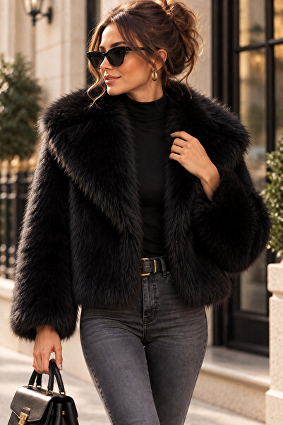 citycenterfashion Γυναικείο κοντό παλτό με γιακά από μαλακή γούνα cty-abr-2240