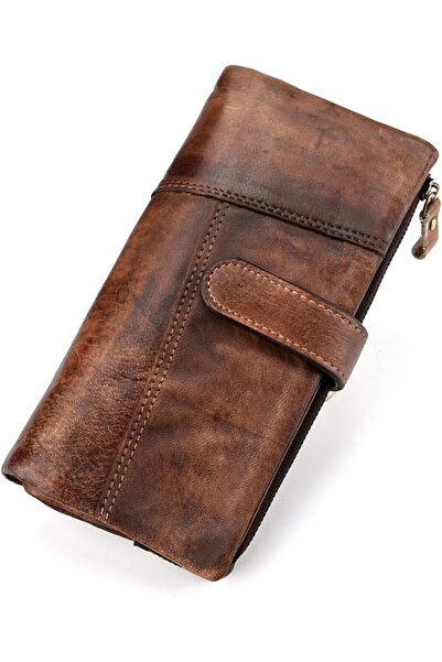 Generic Genuine Leather Long Wallet for Women, Vintage Checkbook Style with R...