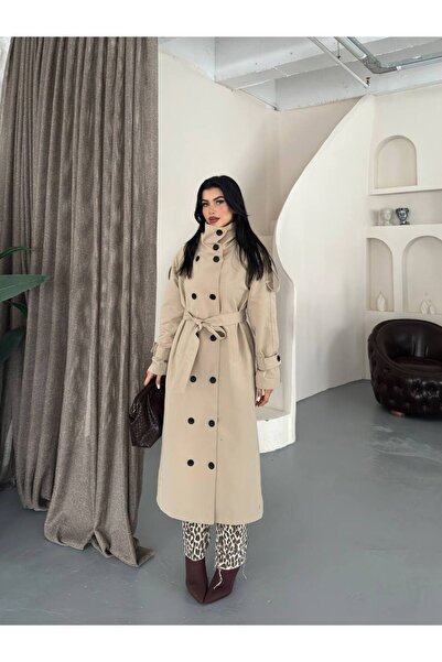 Bella Breeze معطف نسائي طويل بحزام وياقة عالية وأزرار مزدوجة وشريط على الكتف،...