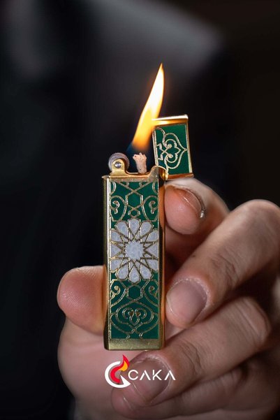 caka lighter Zen Serisi - Selçuk Yıldızı Zümrüt -beyaz Fildişi Mine İşlemeli