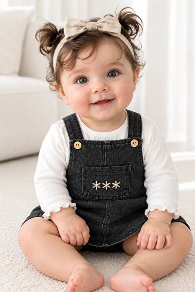 Bolly Baby Strawberry Daisy Embroidered Bandana Baby Girl Lycra Denim Dress w...