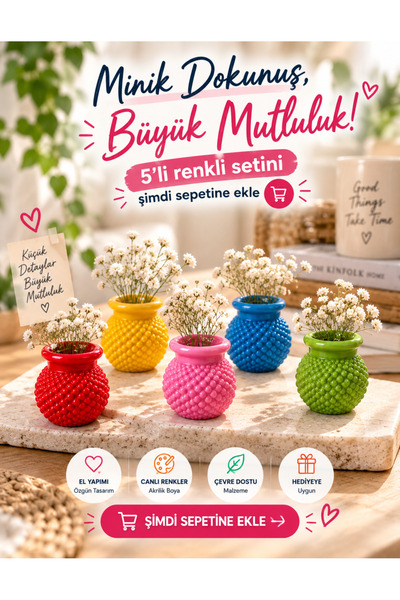 5 Adet Minik Vazolar Obje