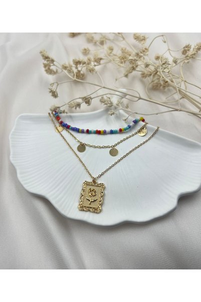 Lunarie Xuping Layered Colorful Beads Locket Necklace Set - Vintage Bohemian Tarnish-Free Antiallergic Fade-Resistant Chic Trend Women's Necklace Set