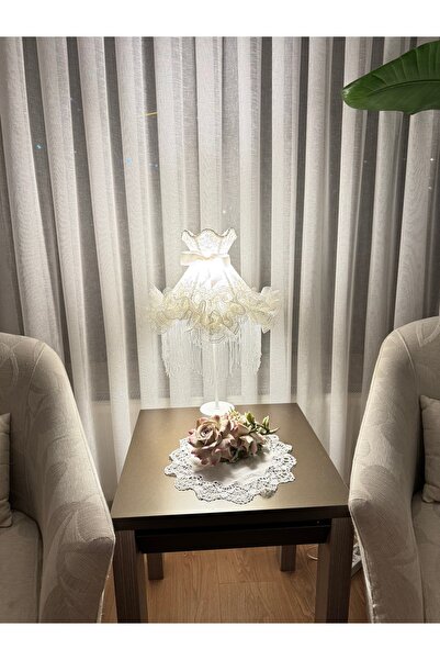 Luluavizem Patentli Elde Yıkanabilir Salon Abajur Dantelli Ekru Kırık Beyaz Abajur