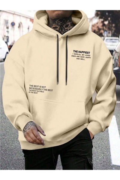 Vordevia The Happiest Printed Premium Oversize Hooded 3-Yarn Cotton Sweatshirt