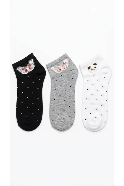 ESER Women's Patterned Booties Socks Set of 3 |   Flower and Teddy Bear Patterned |   Cotton Casual Socks