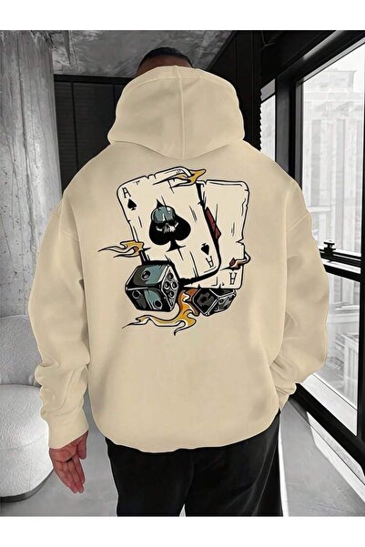 Vordevia Flame Dice Printed Premium Oversize Hooded 3-Yarn Cotton Sweatshirt