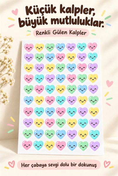 Hanelia Art Renkli Gülen Kalp Sticker – Öğrenci Ödül Motivasyon Etiketi Çocuk...