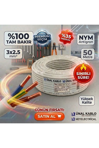 Seal Elektrik Kaliteli 3x2.5 mm² NYM (Antigron) Bakır Kablo - 50 Metre