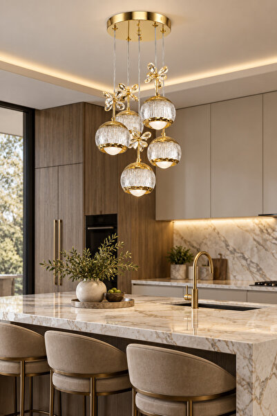Ulucam Aydınlatma UFO 5’li Gold 3 Renk LED Avize Modern Salon ve Yemek Odası ...