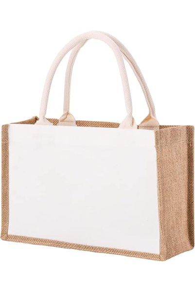 JOYZZZ Grocery Shopping Totes, White Canvas Burlap Tote Bag 37x28x17cm with H...