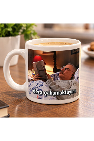 BASKIEVİM Ders Çalışmaktayım Baskılı Beyaz Kupa Bardak – Eğlenceli Öğrenci Öğ...