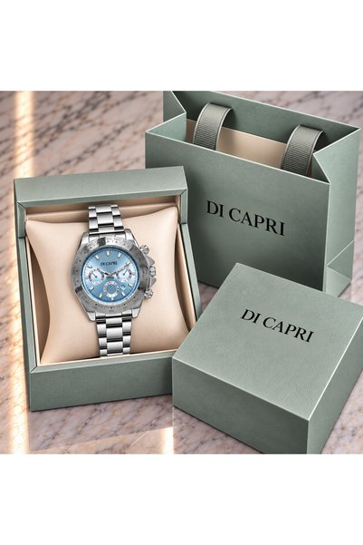 Generic Brand ساعة DI CAPRI كرونوغراف فضية بمينا أزرق سماوي LOOSTER TIME