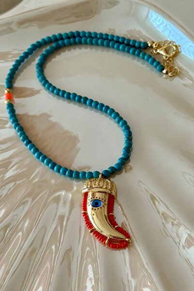 Trendy Butik Blue beaded elephant ivory figured necklace