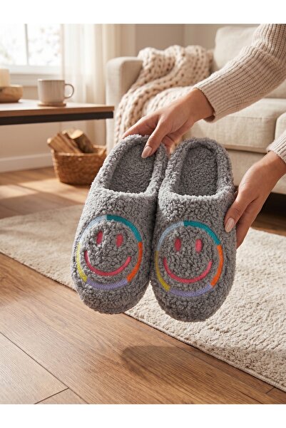 Moda Devrin Unisex Gray Colored Smile Smiling Face Embroidered Soft Plush Was...
