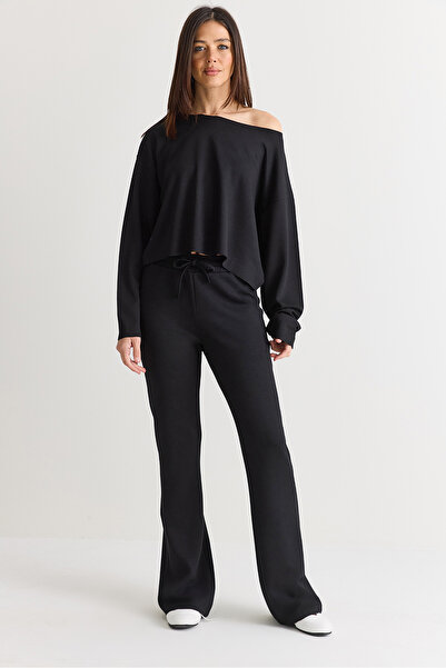 Bianco Lucci Women's Black Boat Neck Loose Blouse High Waist Spanish Leg Pant...