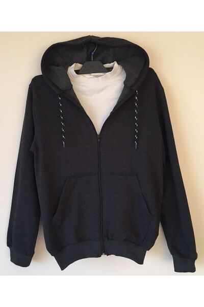 luci sports Unisex Gray Hooded Zippered Sweatshirt Cardigan