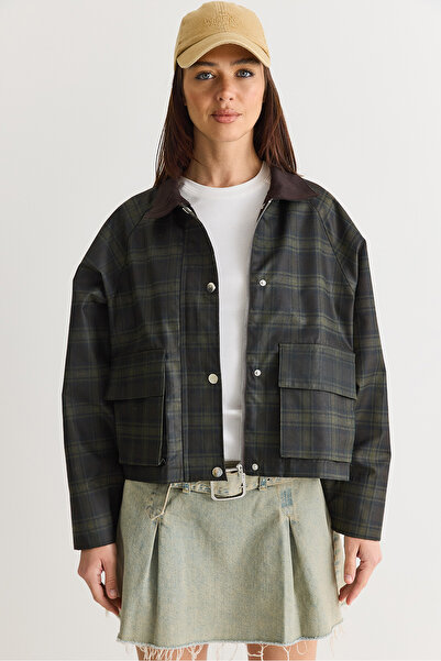 Bianco Lucci Women's Plaid Patterned Waxed Look Water Repellent Lined Jacket ...