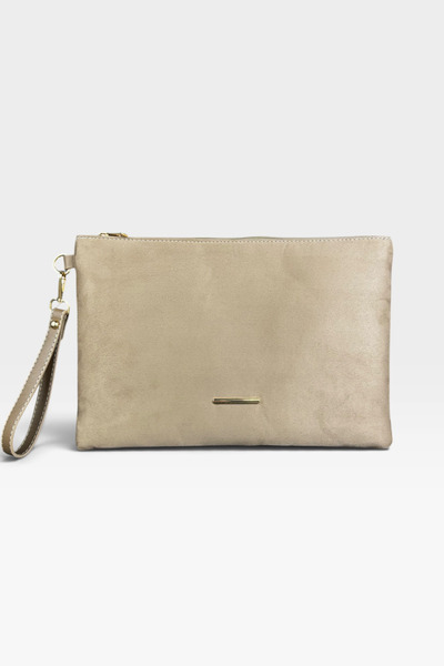 Kadın Fermuarlı Süet Clutch El Çantası Bilek Askılı Portföy Çanta Tablet Çantası