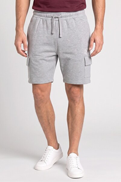 Siksilk Men Plain Solid Cargo Short, Grey