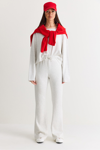 Bianco Lucci Women's Boat Neck Loose Blouse High Waist Spanish Leg Pants Moda...