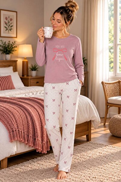 BERELLA Baskılı Desenli Uzun Kollu Kadın Pijama Takımı