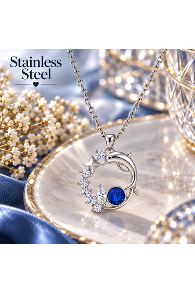 stainless steell Silver Color Dolphin Starry Sky Design Steel Necklace