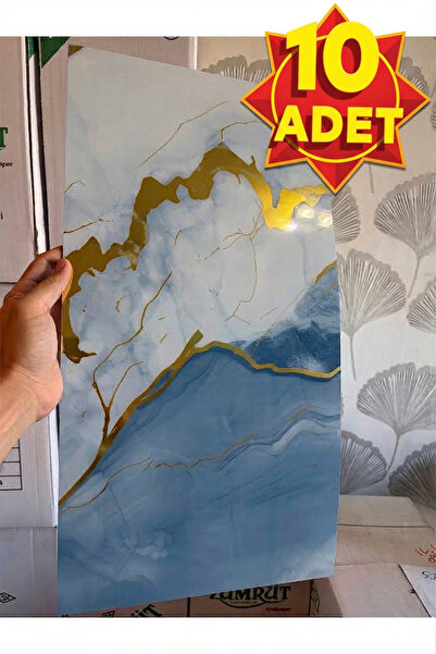 BienHome 10 Adet, Lüks Mermer Desenli Kendinden Yapışkanlı Açık Buz Mavisi Go...