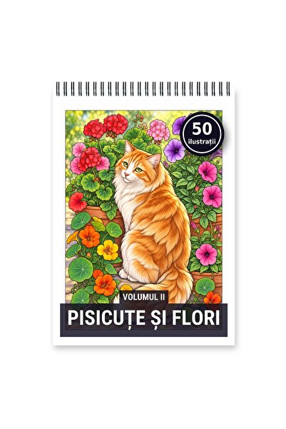 Legendary Gifts Carte de colorat, 50 de ilustrații Pisicute si flori - Volumu...