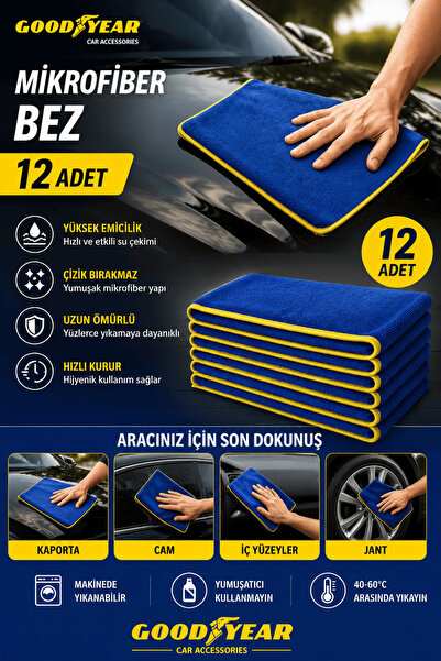 Goodyear 12 Adet Mikrofiber Temizlik Bezi – Çok Amaçlı Yüksek Emici Çizik Bır...