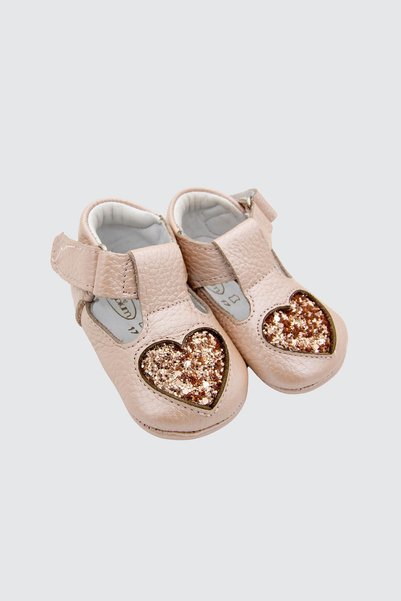 Beybium Alina Genuine Leather Heart First Step Baby Shoes Salmon