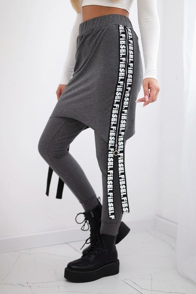 Kesi Pantaloni de damă grafit cu fustă atașată și fermoare