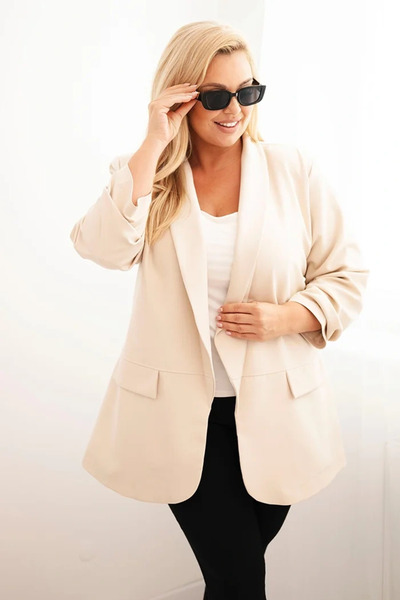 Kesi Blazer bej supradimensionat, mărimi mari, cu croială clasică minimalistă...