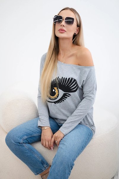 Kesi Bluză imprimată cu tiv mai lung la spate, gri
