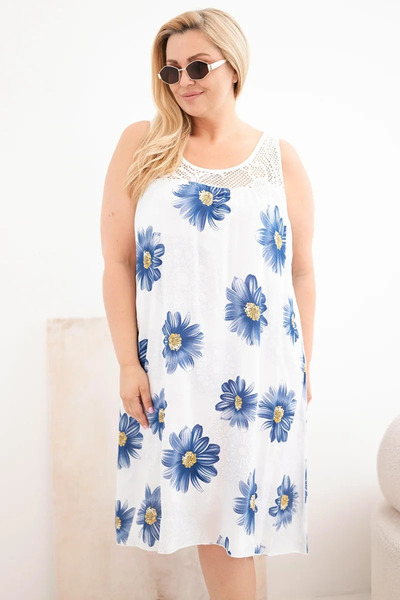 Kesi Rochie albă florală din viscoză cu detalii din dantelă și bretele late