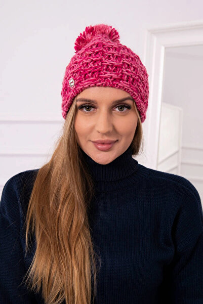 Kesi Căciulă de iarnă de damă roz fucsia deschis, cu fleece și pompon