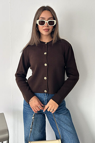 Noa&Noa Women's Baby Collar Buttoned Basic Knitwear Cardigan