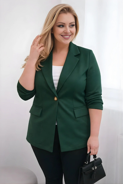 Kesi Blazer verde închis, mărimi mari, din amestec de viscoză, cu mâneci lung...
