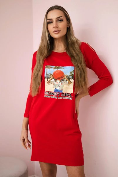 Kesi Rochie casual roșie cu decupaje la umeri și imprimeu