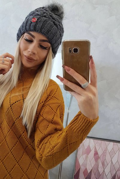 Kesi Căciulă de iarnă de damă, grafit, cu fleece și pompon