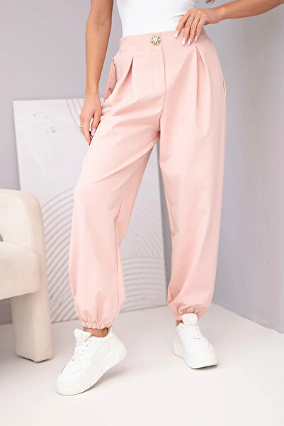 Kesi Pantaloni de bumbac de damă cu talie înaltă și nasturi decorativi
