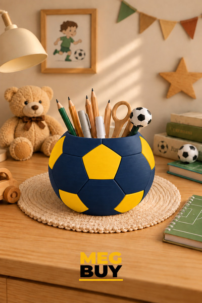 MEGBUY Lacivert Sarı Futbol Topu Temalı Masaüstü Kalemlik