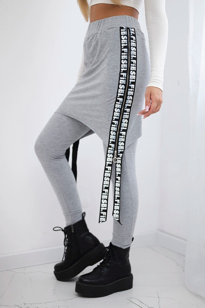 Kesi Pantaloni gri de damă cu fustă atașată și fermoare