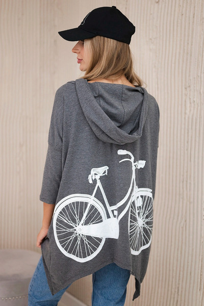 Kesi Hanorac Melange Grafit cu imprimeu cu bicicletă pe spate și buzunare fro...