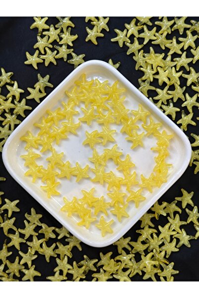 Bijumix Aksesuar 50 Adet Deniz Yıldızı Boncuk Sarı – Akrilik Plastik Doğal Ta...