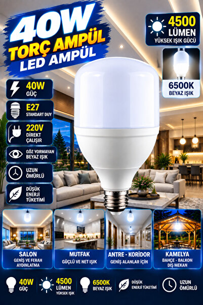 LED PAZARI 40 W TORC AMPÜL YÜKSEK TAVAN GENİŞ ODALAR İÇİN E 27 3600lm