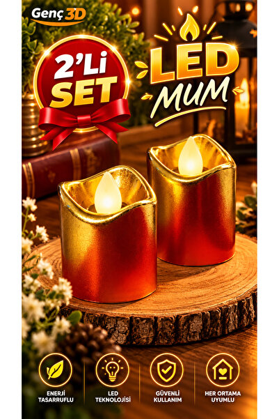 Genç 3D 2'li Set Gold Lüks Tasarım Pilli LED Mum Büyüleyici Alev Efektli Deko...